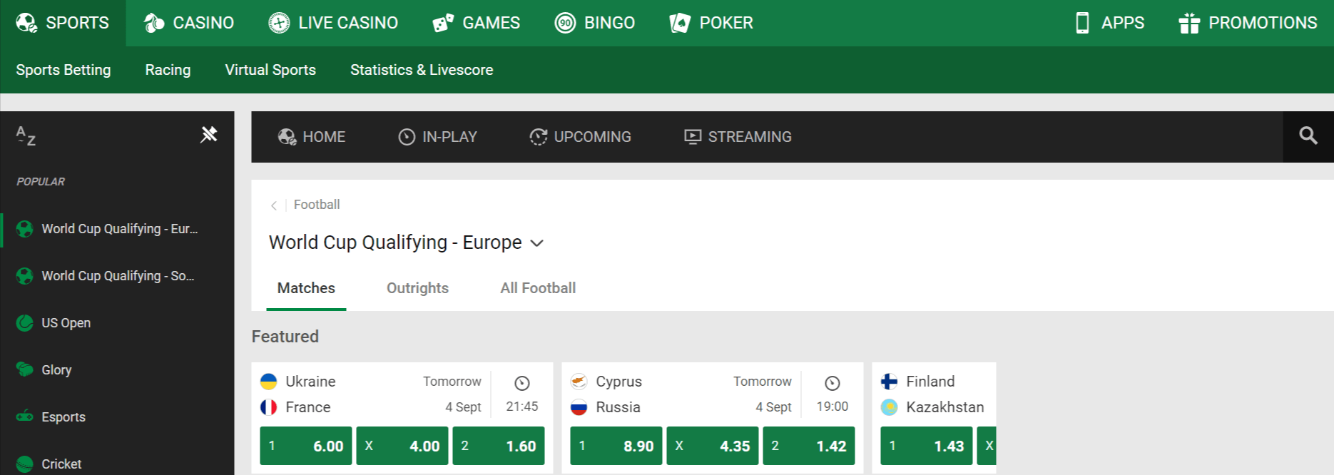 unibet canada interface